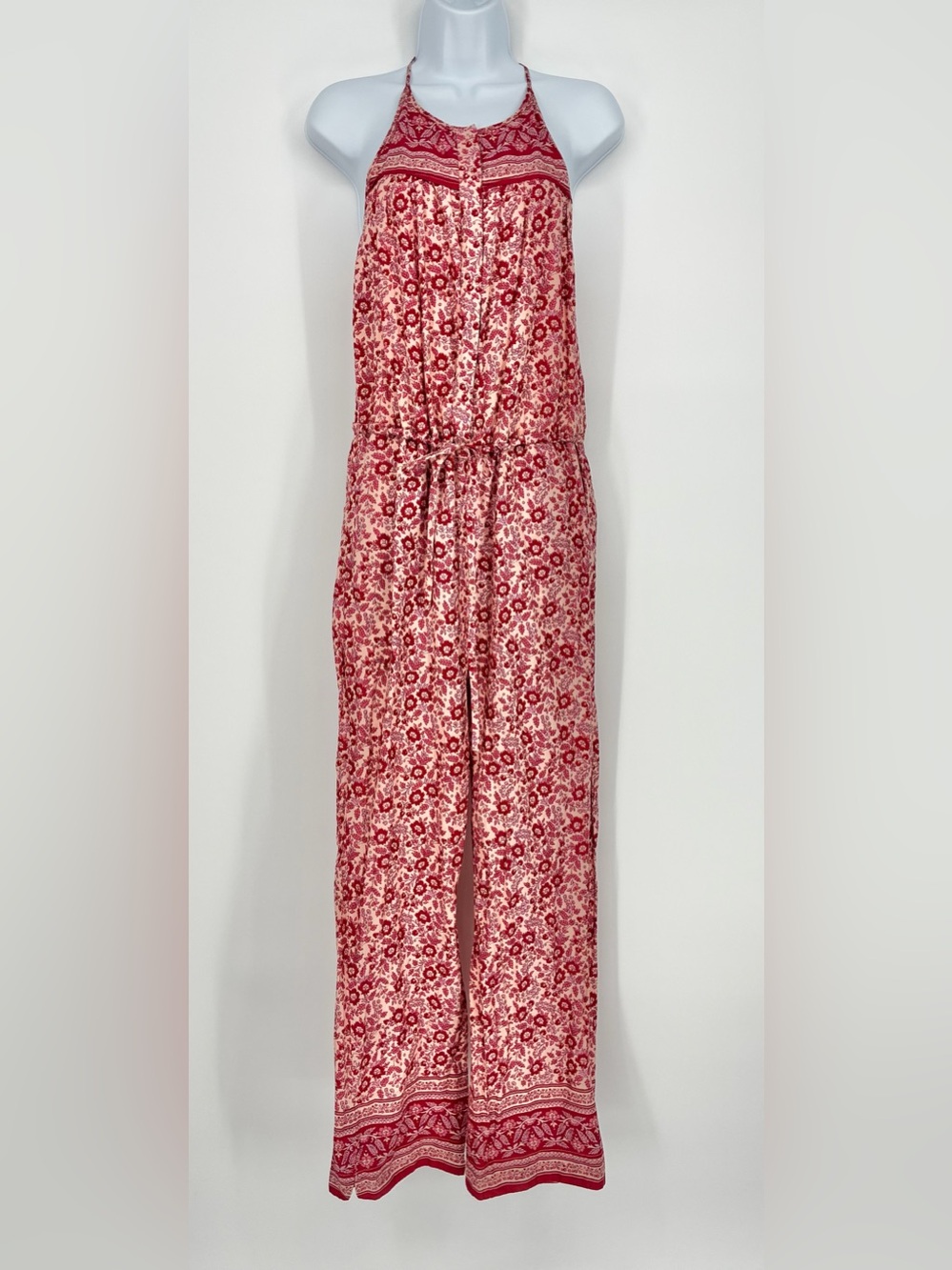 Faherty Adella Floral Organic Cotton Wide Leg Jumpsuit Sun Up Block Size XS